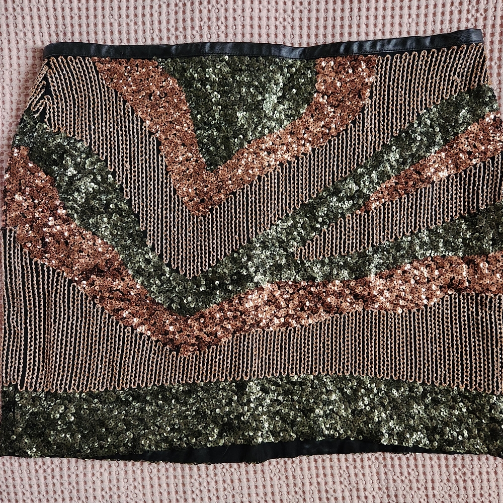 Sequin Embellished Skirt - Green and Brown